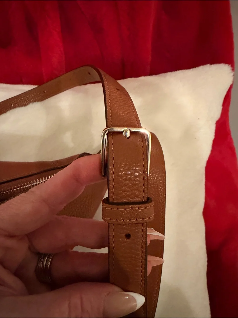 Kate Spade Cognac Pebbled Leather Crossbody Belt Bag w/ gold trim - Picture 6 of 9